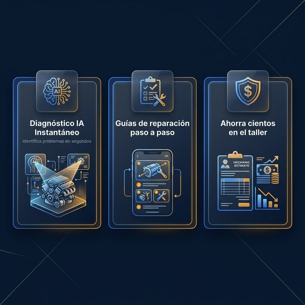 AutoDiag Features - Diagnóstico IA, Guías de reparación, Ahorro